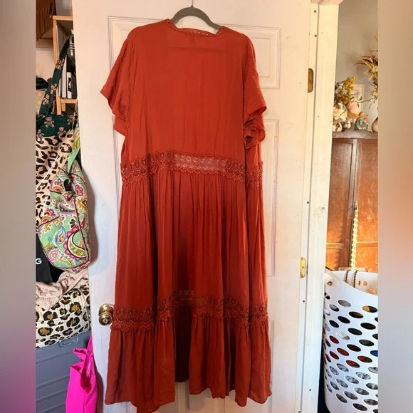 Torrid Terracotta Maxi Cardigan/Coverup with Lace Accents - Picture 5 of 5